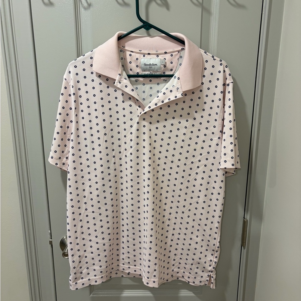Goodfellow & Co Men's Pink Polo with Navy Flower Print